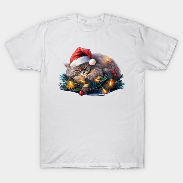 Lazy Persian Cat At Christmas T-Shirt by Chromatic Fusion Studio